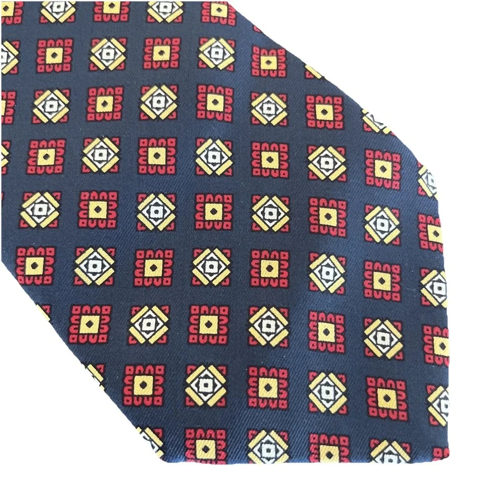 Brooks Brothers Makers 100% Silk USA Made Neck Tie Dark Blue‎ Geometric 55.5